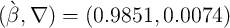 (β`, ∇ ) =  (0.9851,  0.0074 )  