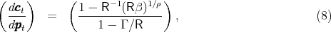 ( dccc )      ( 1 - R-1(R β)1∕ρ )
  ---t   =     ---------------  ,                       (8)
  dpppt            1 - Γ ∕R
