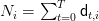      ∑
Ni =    Tt=0 dt,i  