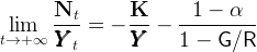       Nt--      K--   -1-−--α---
t→li+m ∞ YYY   =  −  YYY  −  1 −  G∕R
         t
