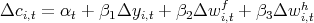                            f         h
Δci,t = αt + β1Δyi,t + β2Δw i,t + β3Δw i,t  