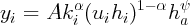          α       1- α  ψ
yi =  Ak i (uihi)    h a
