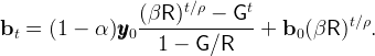                       t∕ρ     t
b   = (1 −  α )yyy  (βR-)---−--G---+ b  (βR )t∕ρ.
  t             0   1 −  G∕R         0
