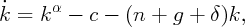 ˙k =  kα -  c - (n  + g +  δ)k,
